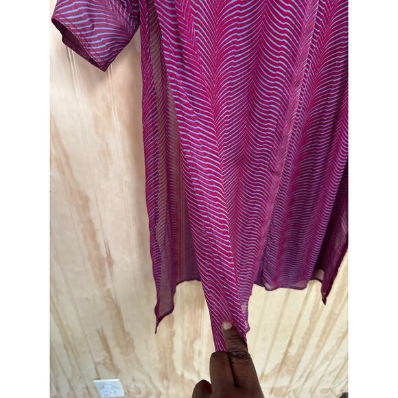 Maeve by Anthropologie Sheer Zebra Imogen Slit Maxi Dress Burgundy Gray SZ 4 - Picture 4 of 6